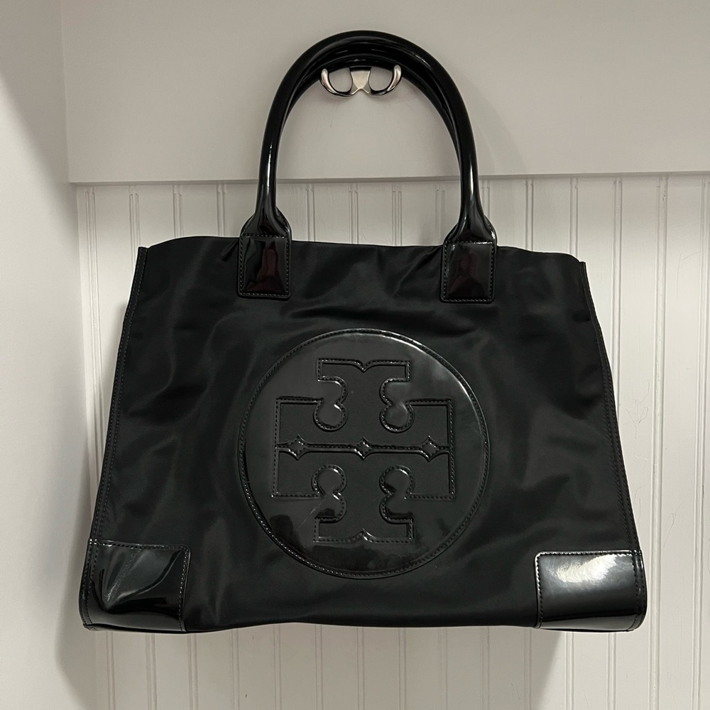 Tory Burch canvas Ella patent leather tote bag